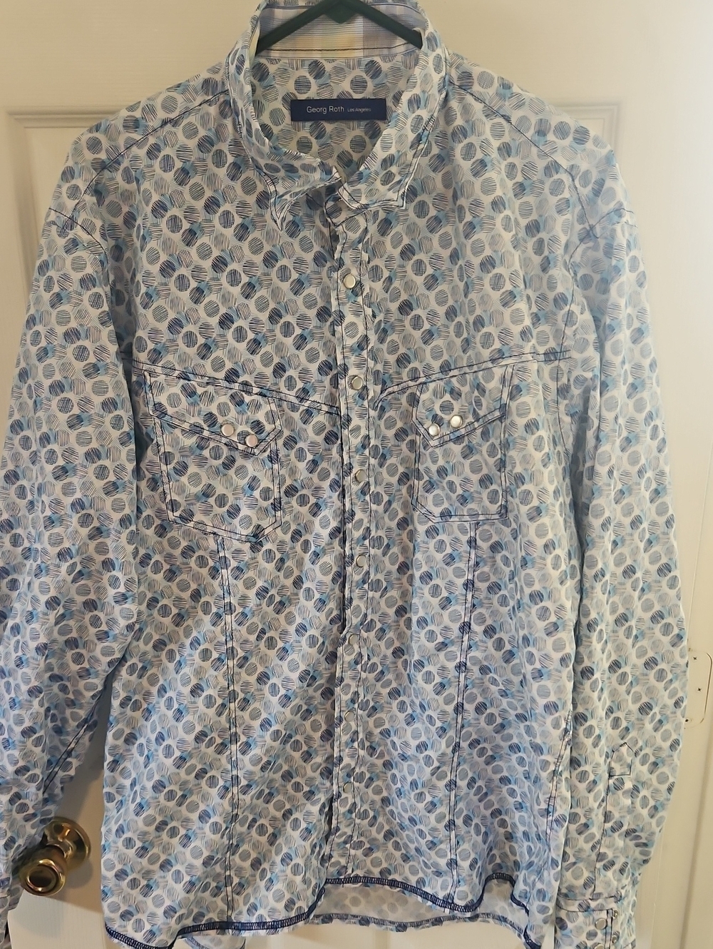Georg Roth Blue Patterned Casual Button-Down Shirt